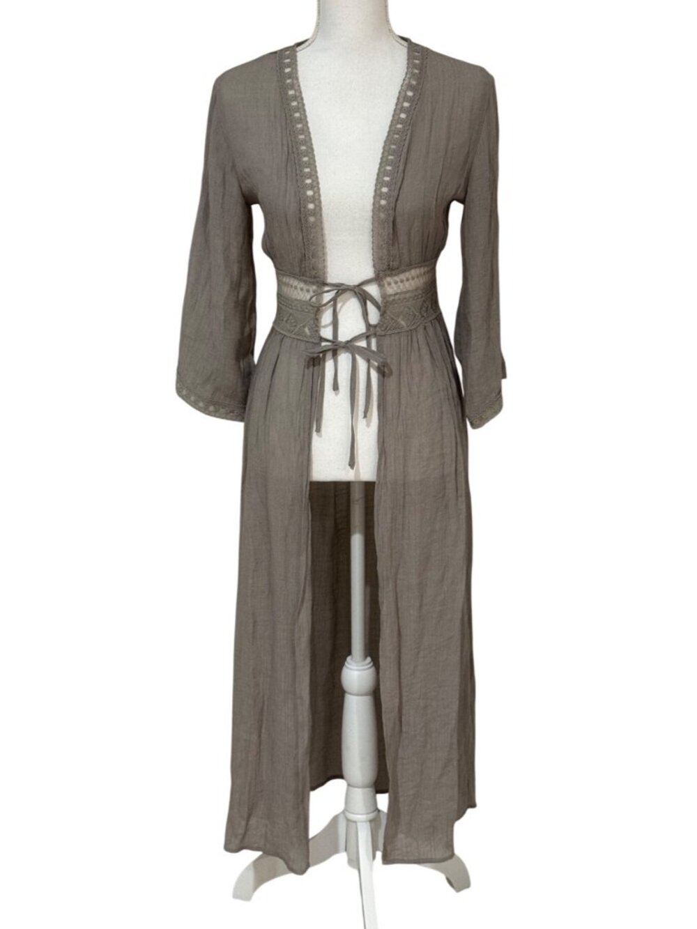 Rebellion Again Size XS Kimono Beach Cover Up Tie Front FLowy Taupe Resort